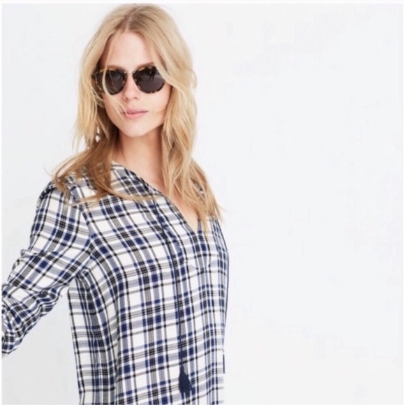 Madewell plaid artiste tunic shift dress tassels - Picture 4 of 8